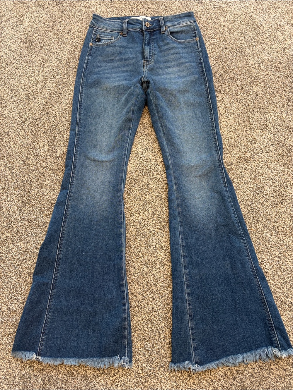 KanCan Medium Blue Flare Jeans with Frayed Hem